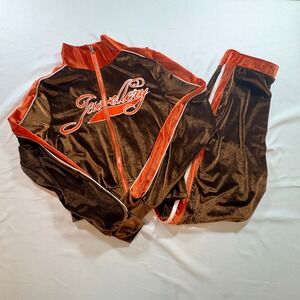 Jewellery Velour Tracksuit Set Womens Small Brown Orange Zip‎ Jacket Pants Y2K